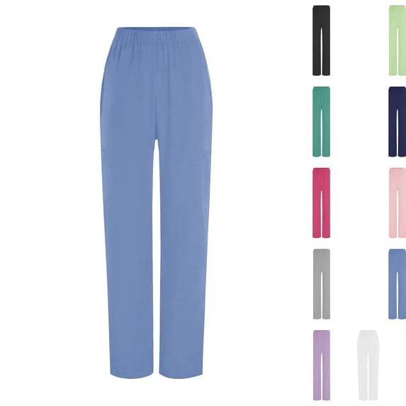 Women Stretch Straight Leg Pants Elastic Waist Lightweight Work Pants Casual Lounge Athletic Trousers with Pockets Sky Blue L