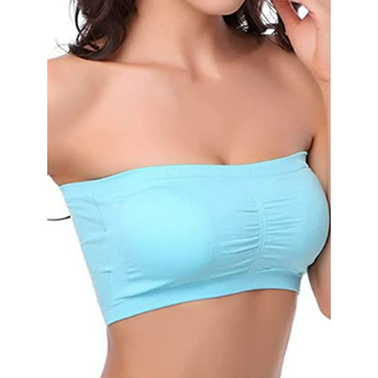 Women Stretch Strapless Bra Solid Color Crop Removable Padded Top Seamless  Bandeau Bra Padded Tube Soft Bralette Bras 