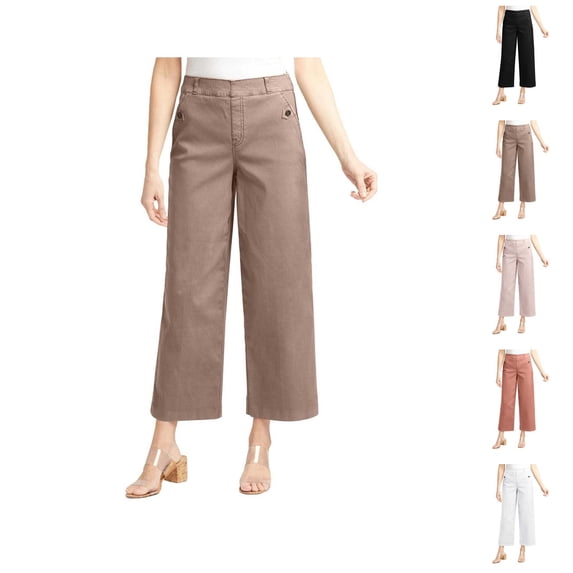 Women Stretch Twill Cropped Wide Leg Pant Women’s High Waist Casual Wide Leg Pants Capris For Women Casual Summer For Work