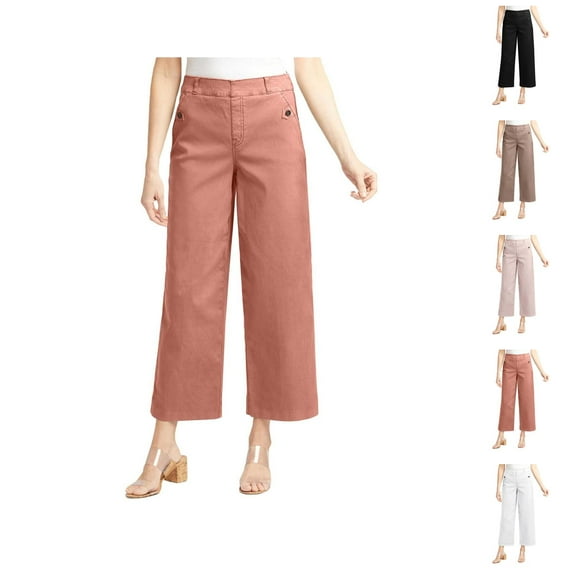 Women Stretch Twill Cropped Wide Leg Pant Women’s High Waist Casual Wide Leg Pants Women'S Casual Pants