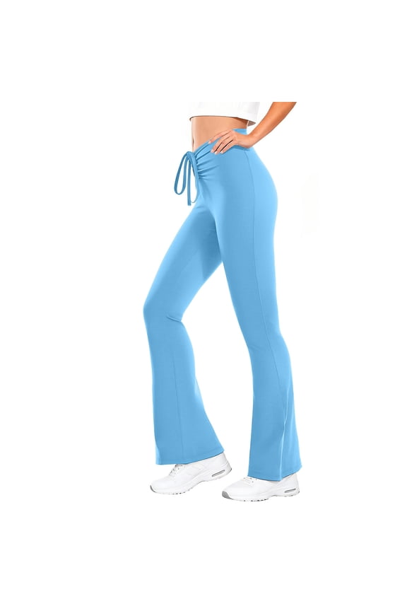 Women Stretch Work Pants Elasticated Waist Casual Office Yoga Pants Ladies Straight Leg Bottoms Solid Color Pull On Trousers with Pockets Blue XXL