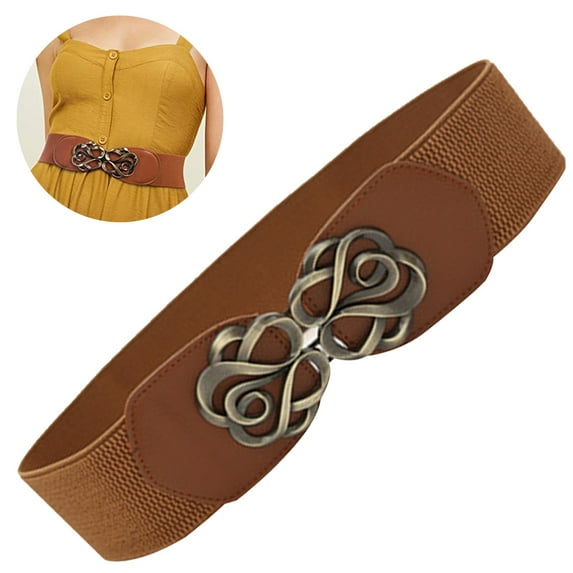 Women Stretchy Belt for Dresses Vintage Elastic Wide Waist Belt,brown