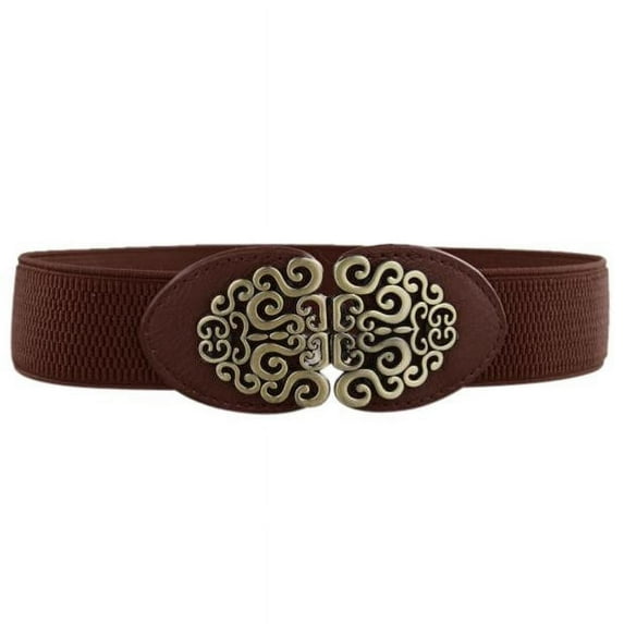 Women Stretchy Belts for Dresses Vintage Elastic Wide Waist Belts , KLOY2K Women's Leather Belts Alloy Flower Buckle Waist Belt for Jeans Dresses Casual Accessories , Coffee One Size