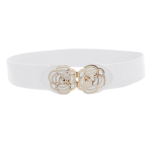 Women Stretchy Belts for Dresses Wide Elastic Waist Belts Plus Size Vintage Stretch Belt Retro Buckle Fashion Waist Belts Perfect for Women Dresses Sweater And Shirt White One Size
