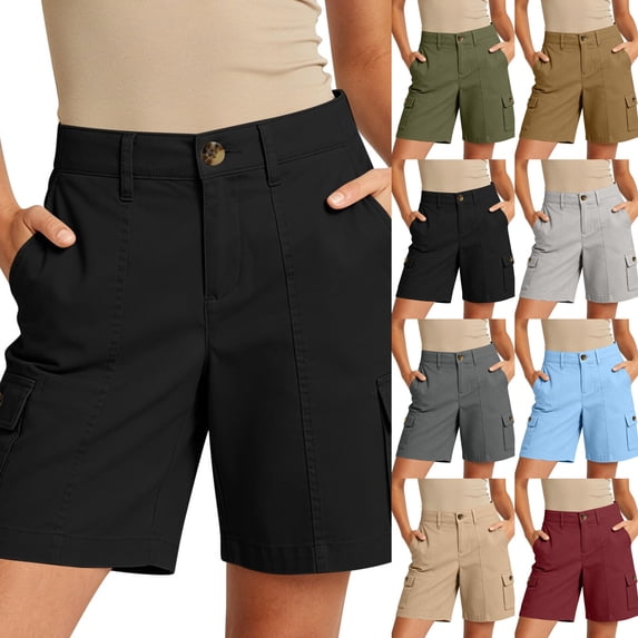 Women Stretchy Cargo Shorts High Waisted Shorts for Women Knee Length Summer Casual Shorts Black XXL
