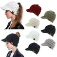 thumbnail image 1 of Women Stretchy Crochet Knitted Ponytail Beanie Cap Messy Baseball Cap, 1 of 2