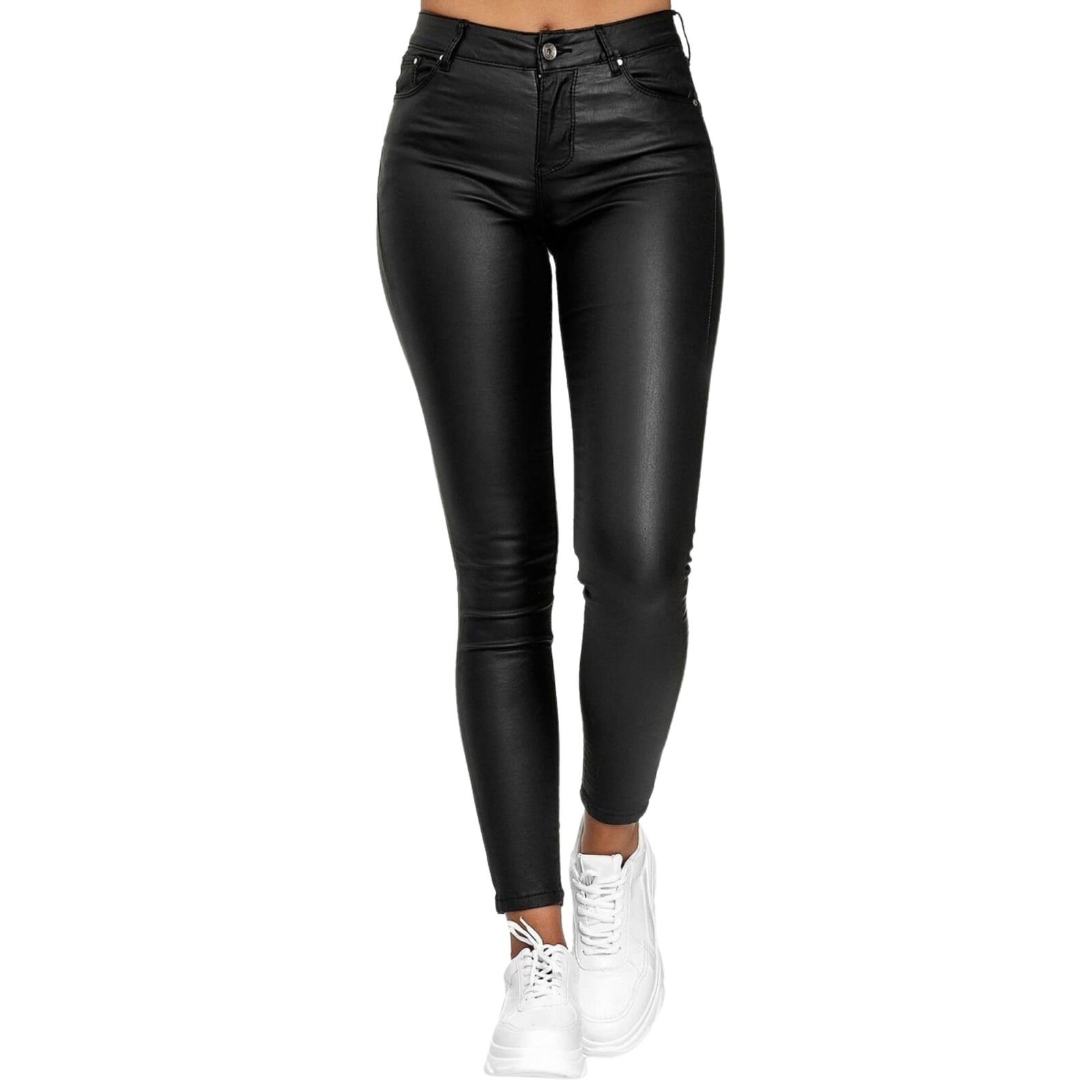 XFLWAM Faux Leather Jogger Pants High Waisted Thick Tummy Control