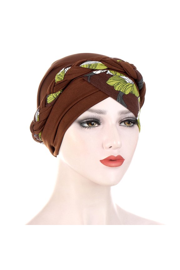 Women Stretchy Flower Braided Turban Hat Indian Style Beanie Hat Head Wrap Caps