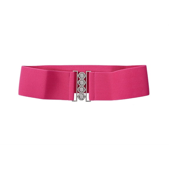 Women-Stretchy-Metal-Buckle-Skinny-Waist-Belt-3-Inch-Wide-Elastic-Band