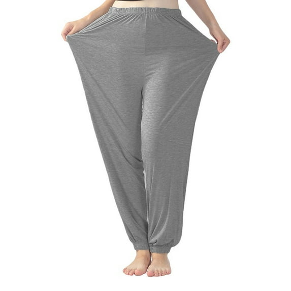 Women Stretchy Plus Size Pants Solid Color Trouser Casual Loose Baggy with Pockets for Yoga Dance Sport Homewear