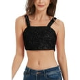 thumbnail image 1 of Women Stretchy Sequins Fashion Crop Top Square Neck Wide Strap Sparkling Party Tube Tops,Black,Large, 1 of 5