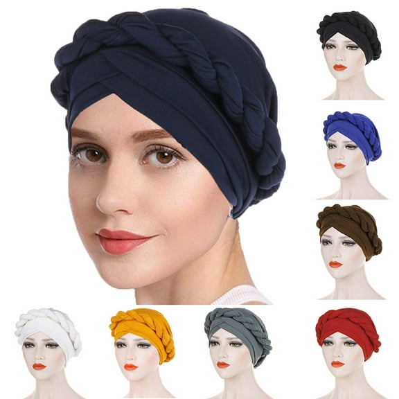 Women Stretchy Turban Hat Soft African Knotted Turban Wrap Indian Style Twisted Headband Comfortable Pre-Tied Beanie Cap