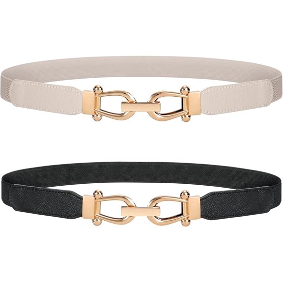 Women Stretchy Waist Belt Retro Elastic Skinny Belt for Ladies with Gold Buckle