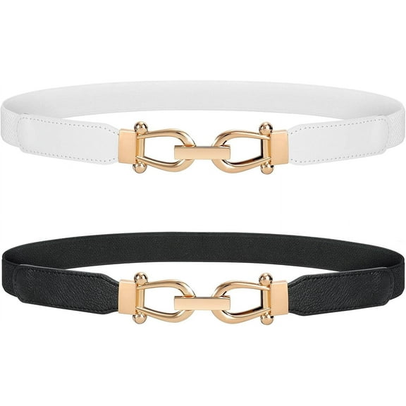 Women Stretchy Waist Belt Retro Elastic Skinny Belt for Ladies with Gold Buckle