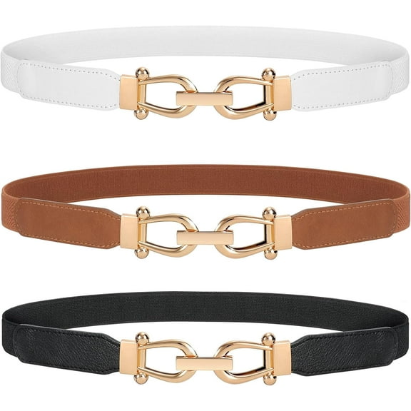 Women Stretchy Waist Belt Retro Elastic Skinny Belt for Ladies with Gold Buckle