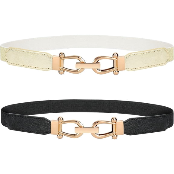 Women Stretchy Waist Belt Retro Elastic Skinny Belt for Ladies with Gold Buckle
