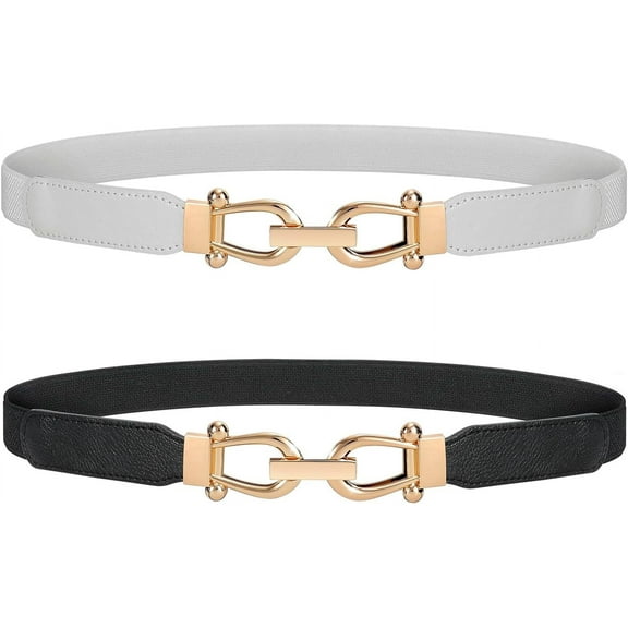 Women Stretchy Waist Belt Retro Elastic Skinny Belt for Ladies with Gold Buckle