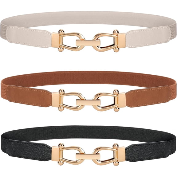 Women Stretchy Waist Belt Retro Elastic Skinny Belt for Ladies with Gold Buckle