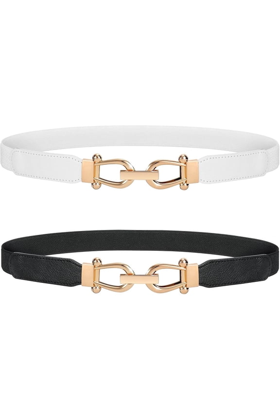 Women Stretchy Waist Belt Retro Elastic Skinny Belt for Ladies with Gold Buckle
