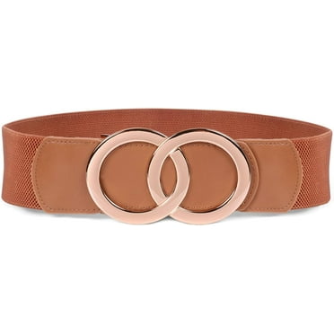 Women Stretchy Wide Waist Belts, Ladies Elastic Belt for Dresses Double Ring Buckle
