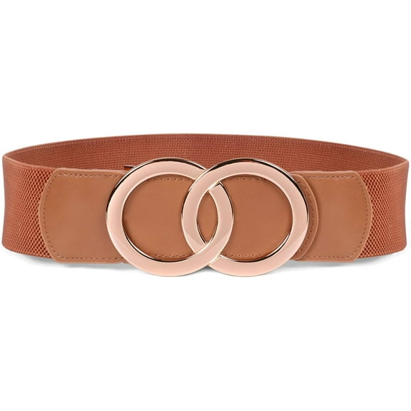 Women Stretchy Wide Waist Belts, Ladies Elastic Belt for Dresses Double Ring Buckle