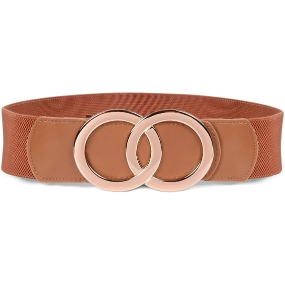 Women Stretchy Wide Waist Belts, Ladies Elastic Belt for Dresses Double Ring Buckle
