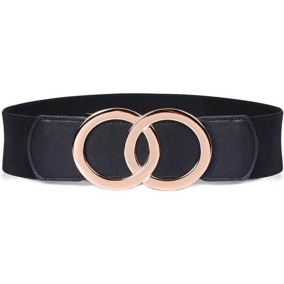 Women Stretchy Wide Waist Belts, Ladies Elastic Belt for Dresses Double Ring Buckle