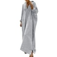 thumbnail image 1 of Women Stripe And Linen Shirt Dress Casual Loose Maxi Dresses, 1 of 5