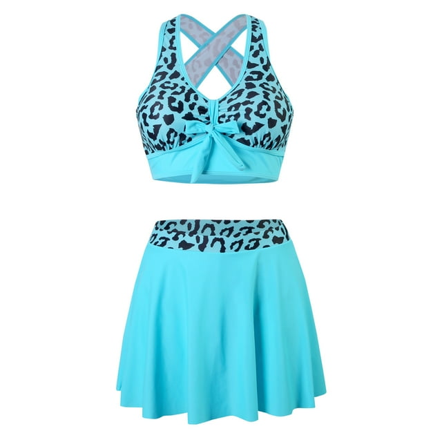 Women Stripe Dot Skirt Swimsuit Backless Tankini Bikinis Set 2024