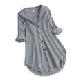 thumbnail image 1 of Women Stripe Long Sleeve Turn-down Collar Button Loose Top Shirts Blouse, 1 of 2