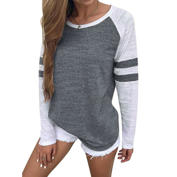 Women Stripe Splice Long Sleeve Crew Neck Shirt
