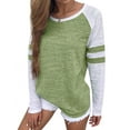 thumbnail image 1 of Women Stripe Splice Long Sleeve Crew Neck Shirt, 1 of 5