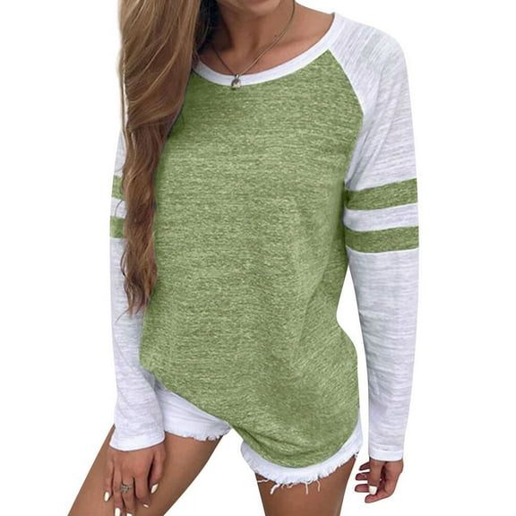 Women Stripe Splice Long Sleeve Crew Neck Shirt