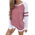 thumbnail image 1 of Women Stripe Splice Long Sleeve Crew Neck Shirt, 1 of 14