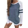 thumbnail image 1 of Women Stripe Splice Long Sleeve Crew Neck Shirt, 1 of 2
