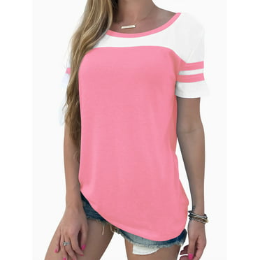 Women Stripe Splice Long Sleeve Crew Neck Shirt - Walmart.com