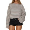 thumbnail image 1 of Women Stripe T Shirts Colorblock Long Sleeve Tee Tops Pink L, 1 of 4