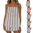 thumbnail image 1 of Women Striped 2 Piece Outfits Strapless Tube Tops Short Set Summer Vacation Y2k Sleeveless Backless Matching Sets, 1 of 5