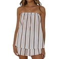 thumbnail image 1 of Women Striped 2 Piece Shorts Set Strapless Tube Top and Shorts Lounge Sets Summer Vacation Matching Outfits, 1 of 2