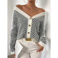 thumbnail image 1 of Women Striped Button‑Front Drop‑Shoulder Knit Cardigan, Casual Long‑Sleeve Outer Top, 1 of 6