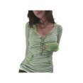 thumbnail image 1 of Women Striped Button‑Up Henley Long‑Sleeve Tops, Loose‑Fit Casual Tunic Blouse Shirts, 1 of 5