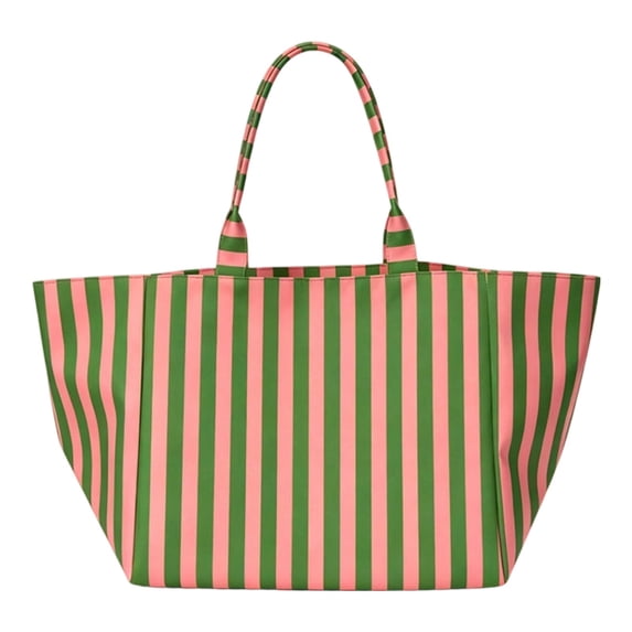 Women Striped Canvas Tote Bag, Large Capacity Beach Handbag, Casual Shoulder Shopping Bag