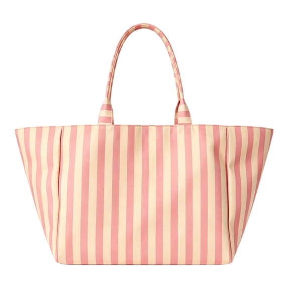 Women Striped Canvas Tote Bag, Large Capacity Beach Handbag, Casual Shoulder Shopping Bag