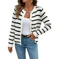 thumbnail image 1 of Women Striped Cardigan Sweaters Button Down Cropped Knit Lady Jackets Coat Fall Outfits Trendy Cardigan Black & White L, 1 of 10