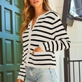thumbnail image 1 of Women Striped Cardigan Sweaters Button up Cropped Knit Jackets Coat Fall Outfits Trendy Clothes New Open Front Cardigan Beige S, 1 of 9