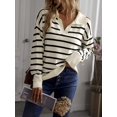 thumbnail image 1 of Women Striped Drop‑Shoulder Long‑Sleeve Knit Sweater, Casual Pullover Top for Fall Winter, 1 of 6
