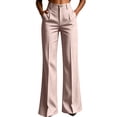 thumbnail image 1 of Women Striped High Waist Flared Suit Pants, Side Pocket Full Length Wide Bootcut Trousers Business office Commute Spring Fall Elegant Bottoms Pink XL(XL), 1 of 7