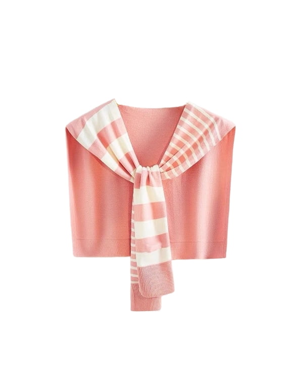 Women Striped Knitted Sweater Shawl Wrap, Knotted Casual Scarf, One Size, Travel Office Daily Wear, Multiple Colors Available