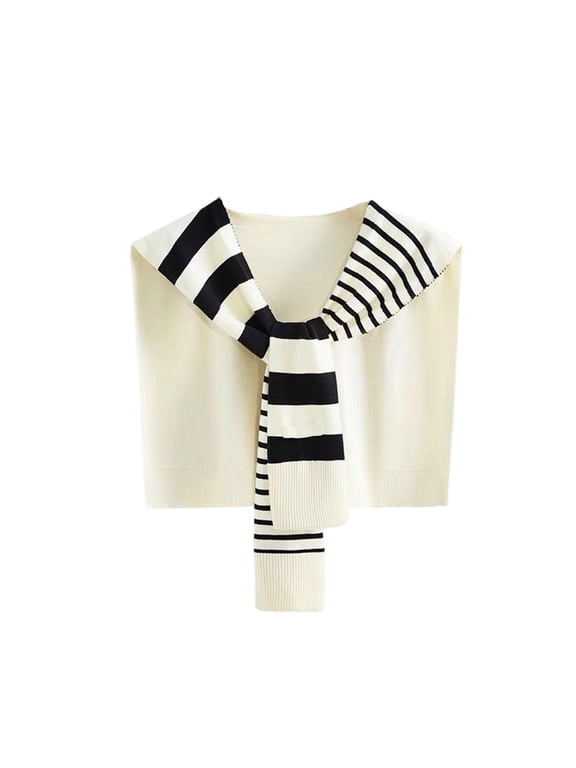 Women Striped Knitted Sweater Shawl Wrap, Knotted Casual Scarf, One Size, Travel Office Daily Wear, Multiple Colors Available