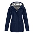 thumbnail image 1 of Women Striped Lining Jacket Outdoor Drawstring Hiking Rain Jacket Winter Warm Hooded Jacket Outwear Sports Coat, 1 of 5